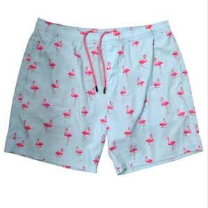 LRD Flamingo Print Men's Swims Shorts XL Pink/Blue Performance Compression Lined